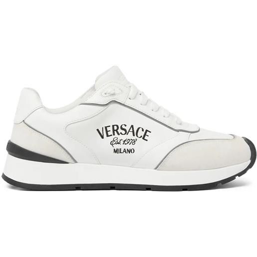 VERSACE sneaker calf leather+suede+ versace embroidery