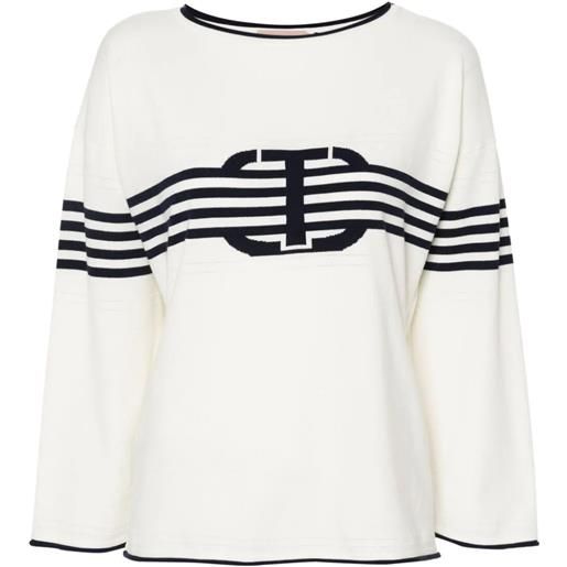 TWINSET long sleeves boat neck striped sweater with logo