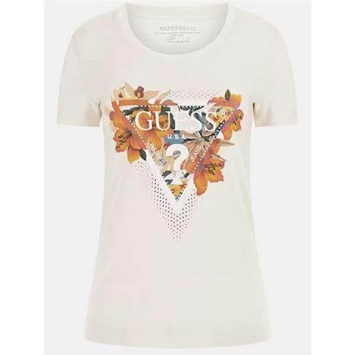 Guess ss cn tropical triangle t-shirt m/m cream white fiori donna