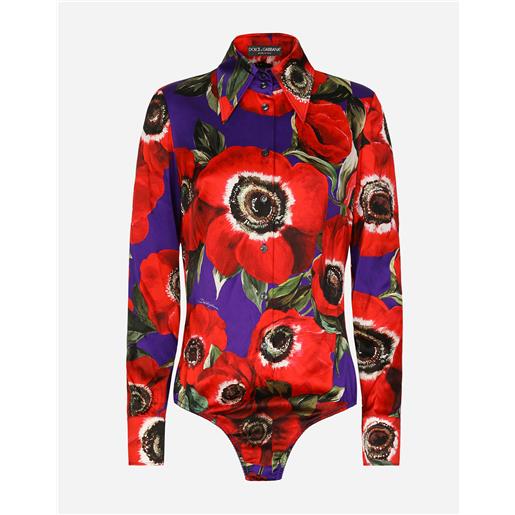 Dolce & Gabbana body camicia in raso stampa anemoni