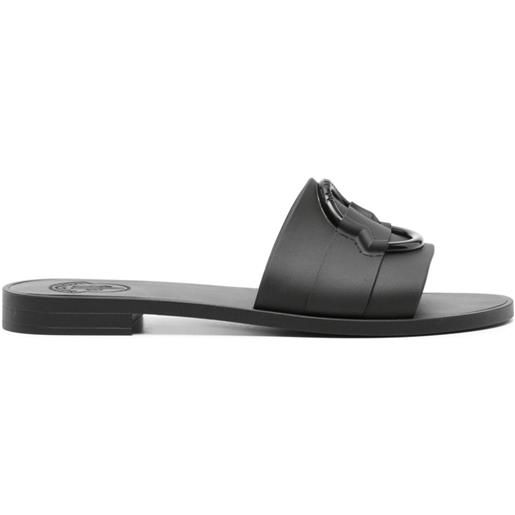 Moncler sandali slides mon con logo inciso - nero