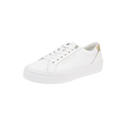 Tommy Hilfiger essential vulc leather sneaker fw0fw07778, vulcanizzate donna, bianco (white), 39 eu