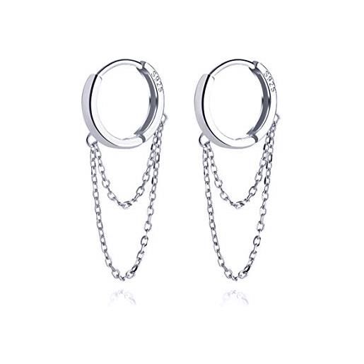 SLUYNZ 925 orecchini pendenti in argento nappa per le donne ragazze adolescenti minimalista cerchio goccia orecchini catena (a-silver)