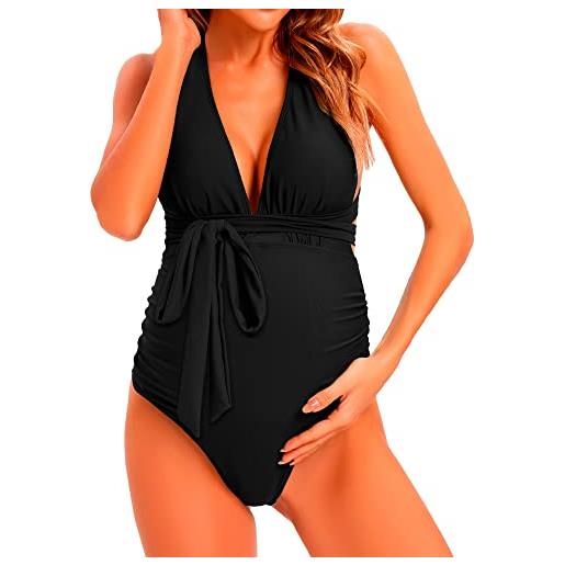 LISEFO costume da bagno donna premaman interno 4 pezzo bikini gravidanza con scollo a v regolabile incrociato sul retro, bordeaux, xl