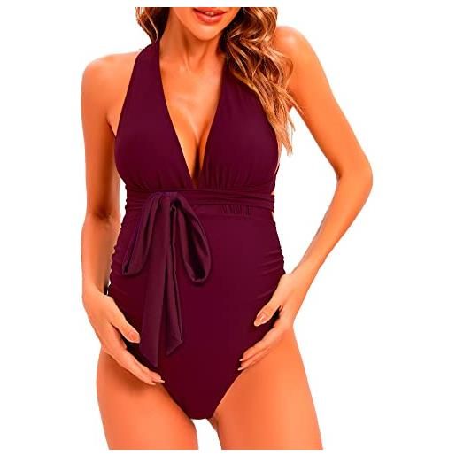 LISEFO costume da bagno donna premaman interno 2 pezzo bikini gravidanza con scollo a v regolabile incrociato sul retro, nero, m