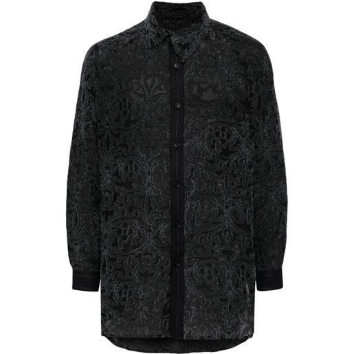 Yohji Yamamoto patterned-jacquard asymmetric-collar shirt - nero
