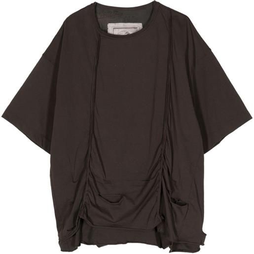 Ziggy Chen ruched-detail drop-shoulder t-shirt - marrone