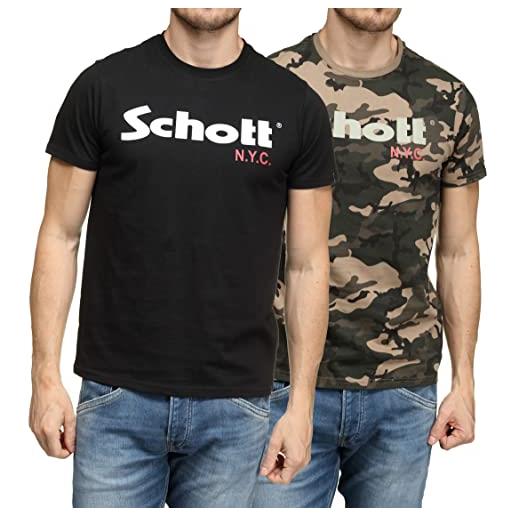 Schott nyc ts01mclogo, t-shirt uomo, multicolore (camokaki/nero), m