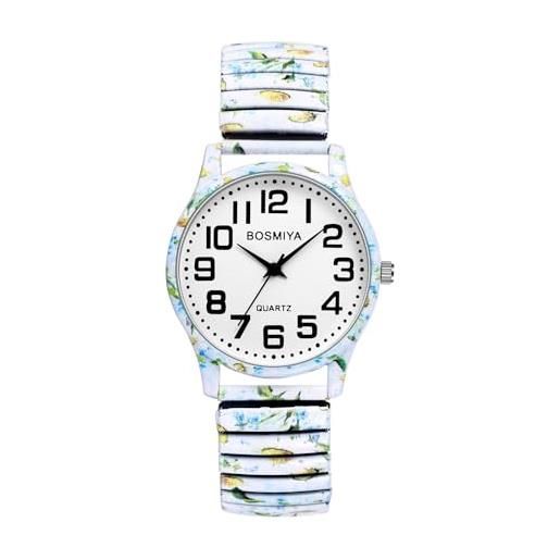 Silverora orologio da donna, al quarzo, analogico, con grande quadrante digitale, stile bohemien, cinturino elastico per uomo, farfalla