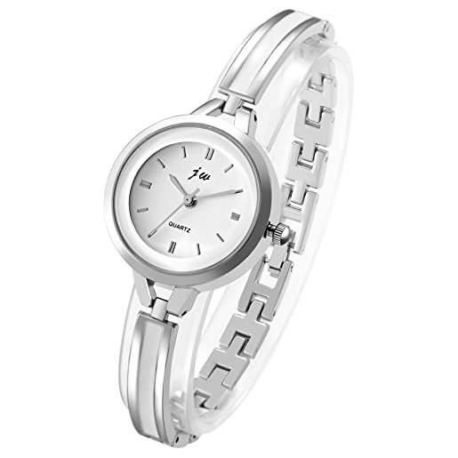 JewelryWe orologio da donna, orologio da polso al quarzo, con quadrante numeri romani e diamanti di imitazione quadrati, argento 1
