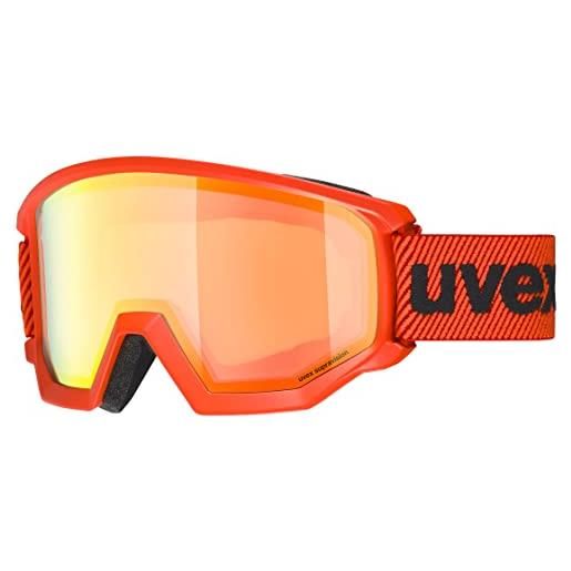 Uvex athletic fm, occhiali da sci unisex, campo visivo ampliato, privo di appannamenti, ventilazione della montatura senza spifferi, fierce red/orange-orange, one size