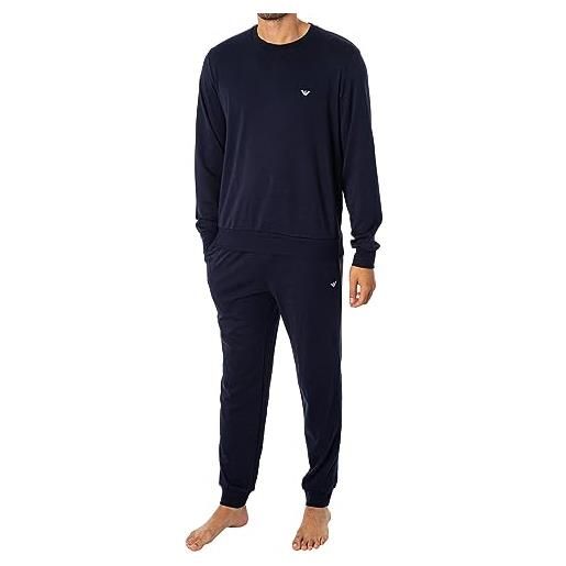 Emporio Armani interlock pajama-set da uomo con felpa e pantaloni, blu marino, m (pacco da 2)