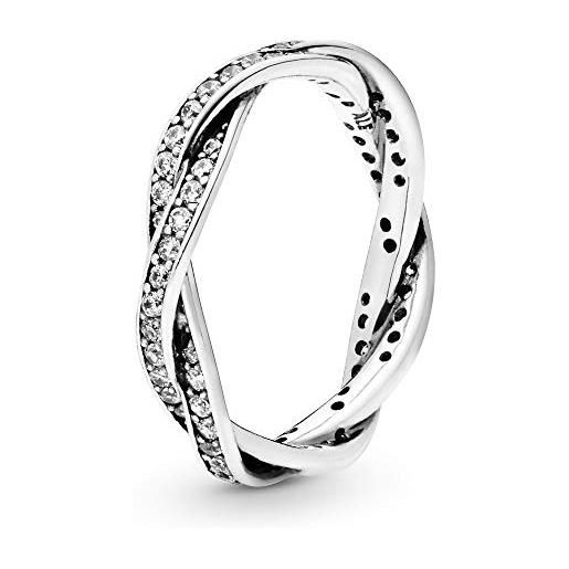Pandora timeless anello intrecciato con pavé e zirconia cubica, in argento, 50