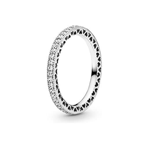 Pandora signature anello con cuore brillante in argento con zirconia cubica trasparente, 52