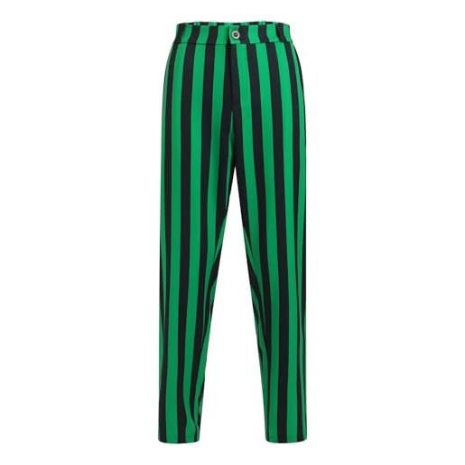 FYMNSI pantaloni da uomo a righe, per lavoro, per il tempo libero, per carnevale, verde, l