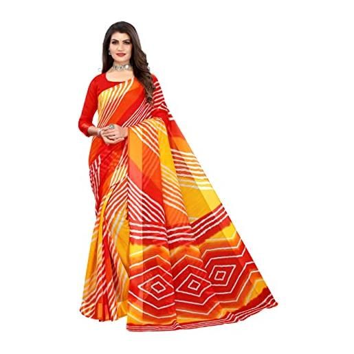 Generic abito indiano da donna in lino con stampa a righe di sari bollywood con camicetta non stiched pezzo (arancione), rosso, etichettalia unica