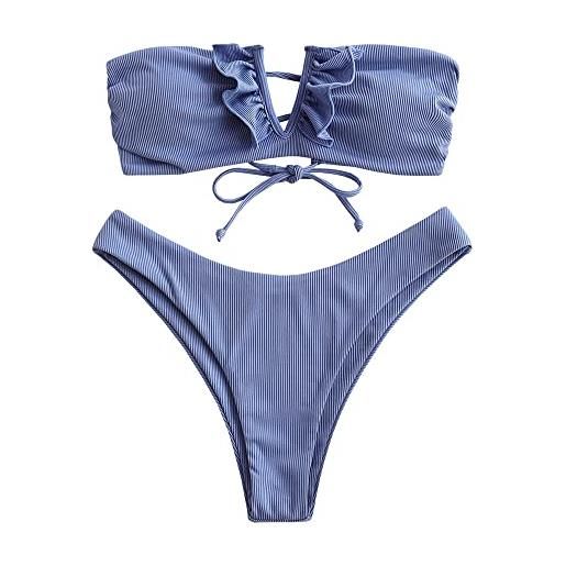 ZAFUL costume bikini sexy da donna con motivo floreale, blu-c. , s