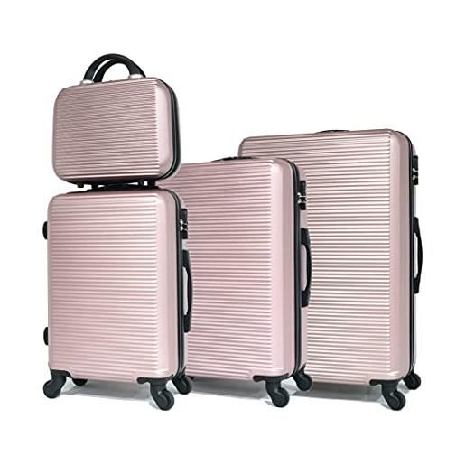 CELIMS la soluzione completa di valigie da viaggio: vari colori, materiale abs robusto e maneggevolezza a 360 gradi. , oro rosa. , lot de 3 valises avec 1 vanity, valvole abs