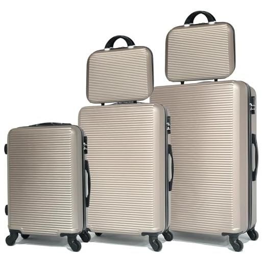 CELIMS la soluzione completa di valigie da viaggio: vari colori, materiale abs robusto e maneggevolezza a 360 gradi. , champagne, lot de 3 valises avec 2 vanity, valvole abs