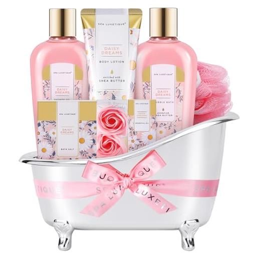 Spa luxetique set regalo da bagno per donne, daisy pamper bath, 8 cesti con olio essenziale, per mamma, compleanno, san valentino
