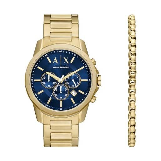 Armani Exchange orologio da uomo, movimento cronografo, acciaio inossidabile, cassa da 44 mm, bracciale in silicone o acciaio, d'oro set