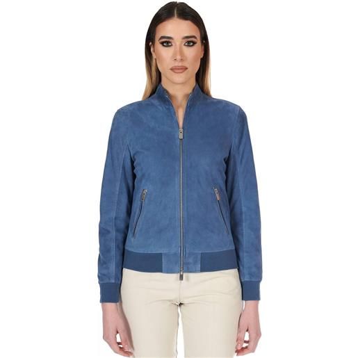 D'Arienzo bomber in pelle camoscio blu denim colletto coreana D'Arienzo