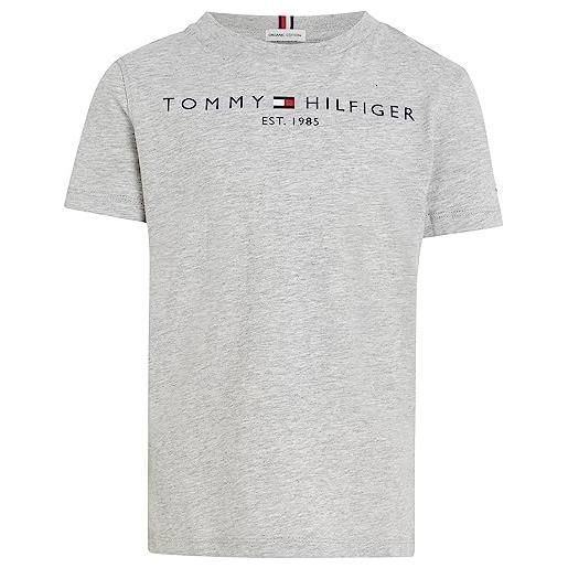 Tommy Hilfiger t-shirt maniche corte bambini unisex essential tee scollo rotondo, grigio (light grey heather), 12 anni