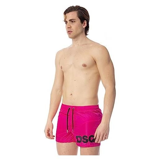 DSQUARED2 beachwear uomo fuxia shorts mare con stampa logo sul fondo 52