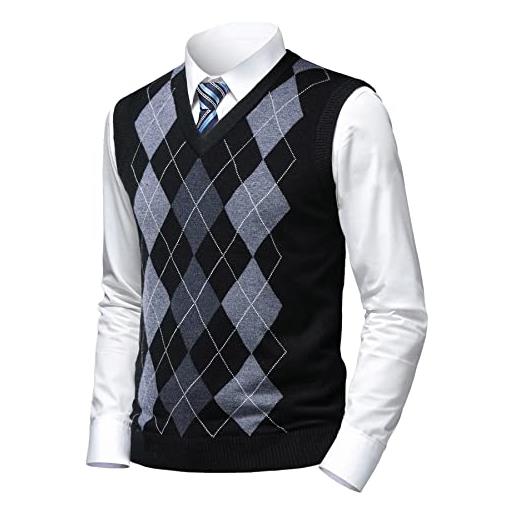 Herothorn gilet in maglia da uomo argyle classica con scollo a v maglieria senza maniche pullover maglione smanicato canotte maglioncino autunno inverno