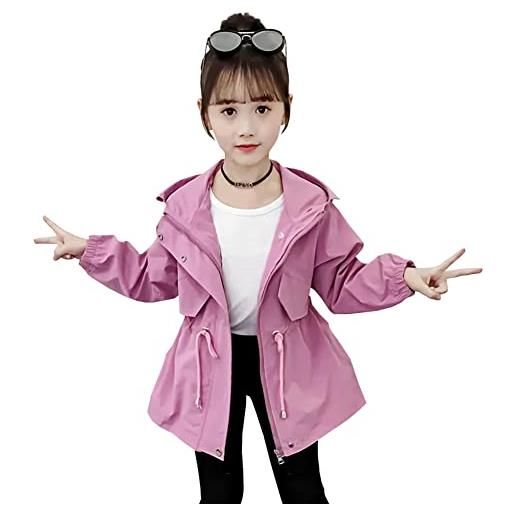 SXSHUN giacche per ragazze trenchcoat con cappuccio primavera e autunno, viola, 11-12 anni