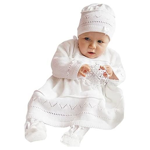 deine-Brautmode vestito da neonato, per battesimo, abito da festa per bambina, lavorato a maglia, bianco, 3 mesi