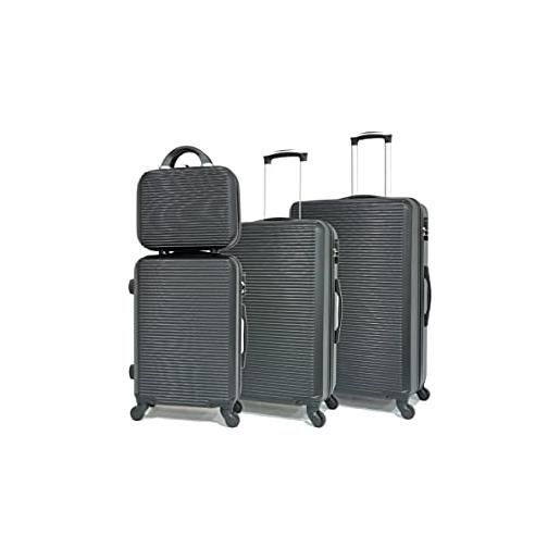 CELIMS la soluzione completa di valigie da viaggio: vari colori, materiale abs robusto e maneggevolezza a 360 gradi. , nero , lot de 3 valises avec 1 vanity, valvole abs