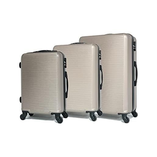 CELIMS la soluzione completa di valigie da viaggio: vari colori, materiale abs robusto e maneggevolezza a 360 gradi. , champagne, lot de 3 valises, valvole abs