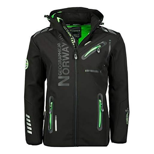 Geographical Norway royaute - giacca softshell da uomo impermeabile con cappuccio, giacca a vento tattica brandiing- production, colore: nero, taglia: l, chiusura lampo, colore: verde fluo