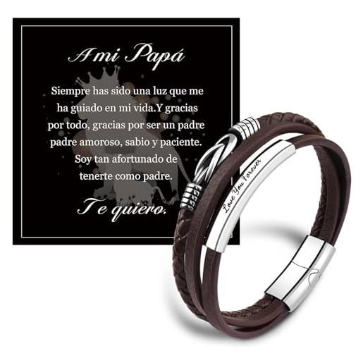 QianSiLi bracciale uomo in pelle regalo festa del papà bracciale uomo in pelle - idee regalo papà, regali per papà natale, papà regalo compleanno, con carta e scatola regalo (marrone)