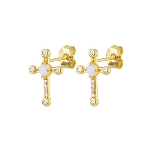 Uniqa jewels orecchini a croce donna con pietra opale in argento sterling 925, orecchini a perno placcato oro 18k o rodio, gioielli donna e ragazza, piccoli orecchini anallergici senza nichel