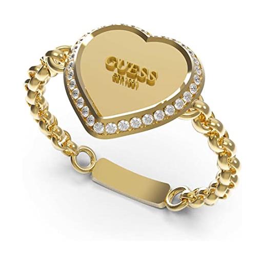 GUESS anello da donna della collezione fine heart anello chevalier realizzato in acciaio placcato color oro con cuore. Misura anello: 12. La referenza è jubr01429jwyg52. 