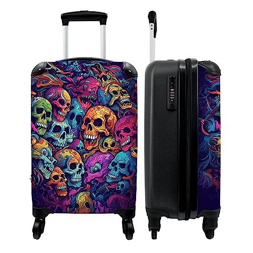NoBoringSuitcases.com valigia concurrentie, teschio in colori fluo, handgepäck, valigetta