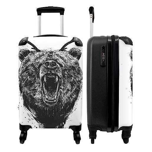 NoBoringSuitcases.com® valigia bagaglio a mano trolley case piccole valigie con 4 ruote - orso - corna - animali - illustrazione - bagaglio a bordo