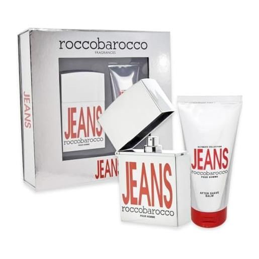 Roccobarocco jeans pour homme confezione regalo uomo profumo edt 75ml balsamo dopobarba 100ml