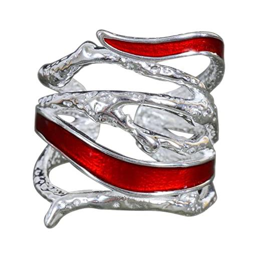 NicoWerk anello da donna in argento a più file in argento sterling 925 traforato avvolgente largo sorprendente rosso regolabile aperto sri786