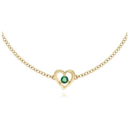 Gemondo smeraldo bracciale in oro giallo 9 carati, smeraldo rotonda singola pietra cuore braccialetto 19 cm