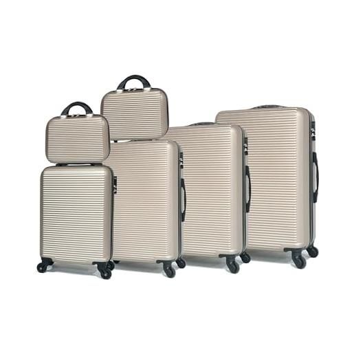 CELIMS la soluzione completa di valigie da viaggio: vari colori, materiale abs robusto e maneggevolezza a 360 gradi. , champagne, lot de 4 valises avec 2 vanity, valvole abs