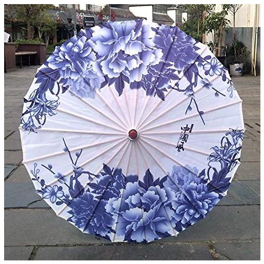 AVOA ombrello da viaggio panno di seta donna ombrello giapponese cherry blossoms antico ballo ombrello decorativo ombrello stile cinese ombrello di carta cinese ombrello antivento (color: blue chinese)