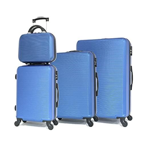 CELIMS la soluzione completa di valigie da viaggio: vari colori, materiale abs robusto e maneggevolezza a 360 gradi. , blu, lot de 3 valises avec 1 vanity, valvole abs