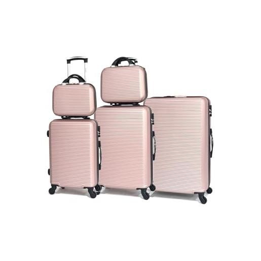 CELIMS la soluzione completa di valigie da viaggio: vari colori, materiale abs robusto e maneggevolezza a 360 gradi. , oro rosa. , lot de 3 valises avec 2 vanity, valvole abs