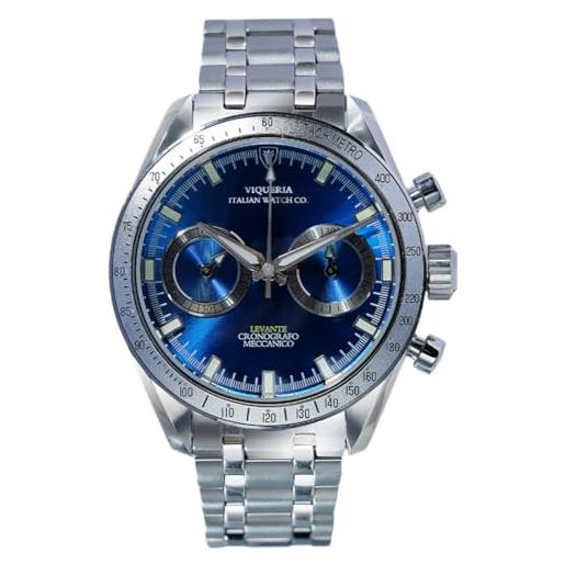 Viqueria levante mk3 laguna blue automatico meccanico cronografo acciaio blu argento zaffiro orologio uomo