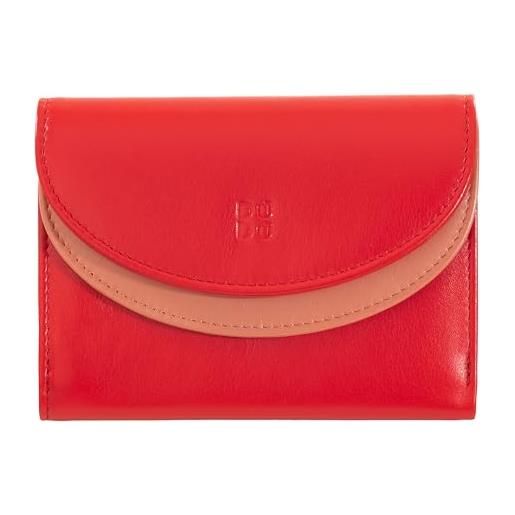 Dudu portafoglio donna vera pelle rfid con portamonete, portafogli colorato a doppia patta porta carte di credito porta banconote rosso fiamma