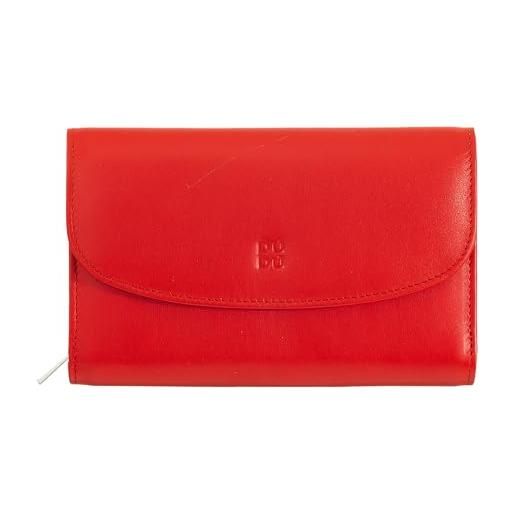 Dudu portafoglio donna in pelle morbida colorata, borsello con portamonete a cerniera, 12 porta carte tessere, multicolore rosso fiamma