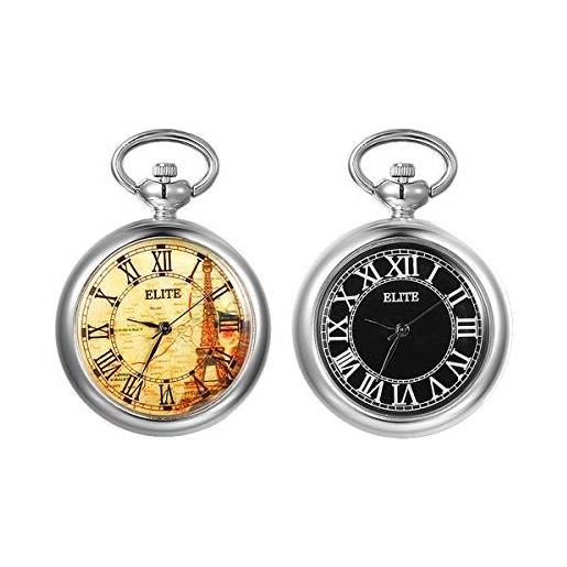 JewelryWe orologio al quarzo rotondo porta chiavi in lega numeri arabi vintage colore argento